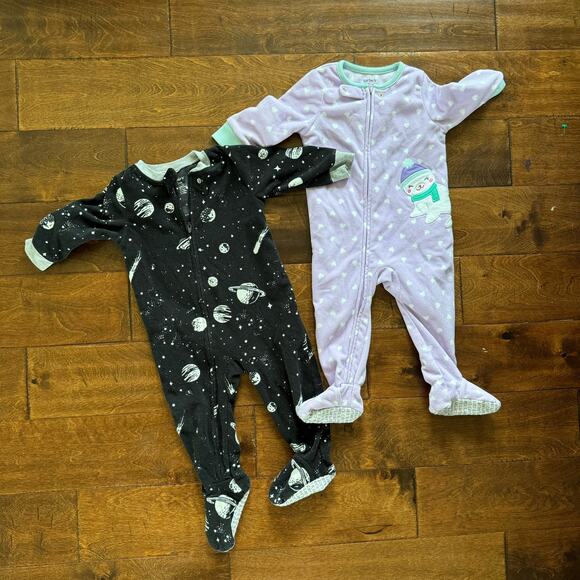 Carter's 12 Month Fleece Zip Up Pajamas Lot of 2 Space - Picture 1 of 7